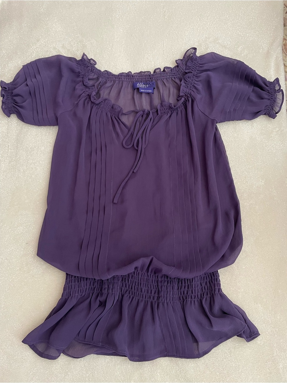 y2k 2009 Miley Cyrus Max Azria Sheer Purple Peasant Top Longline Blouse Top